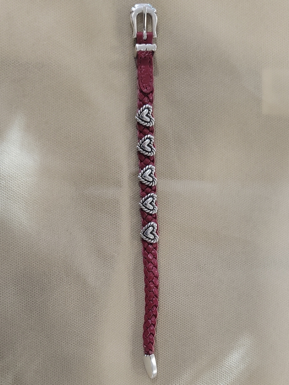 Braided Heart Charm Leather Bracelet - Red